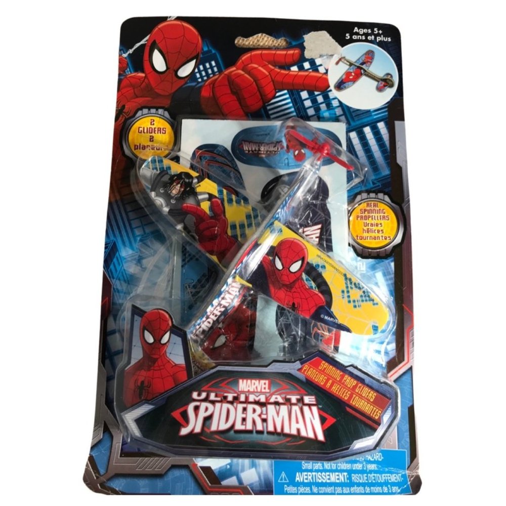 MARVEL SPIDER-MAN 2 PAC PLANE GLIDER SET FOR INDOOR OR OUTDOOR FUN SPINNING PROP